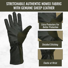 Black glove with text highlighting features on a white background