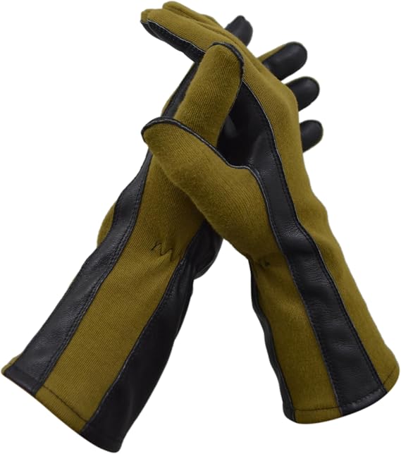 Pair of green gloves with black accents on a white background
