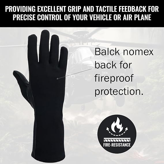 Black glove with fire-resistant back on a blurred background