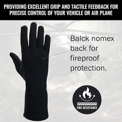 Black glove with fire-resistant back on a blurred background