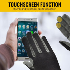 Person using a smartphone with touch screen gloves on a blurred background