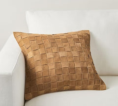 Premium Suede Leather Woven Cushion Cover - Basketweave Pillow Case