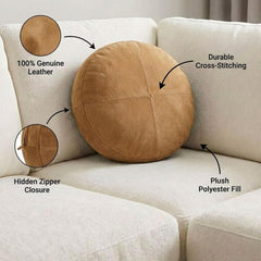 Round Genuine Leather Pillow Cover – Modern Cushion Case