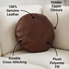 Round Genuine Leather Pillow Cover – Modern Cushion Case