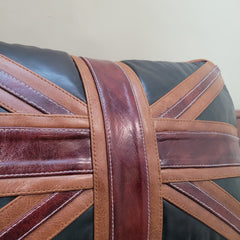 Genuine Leather Union Jack Throw Pillow Cover | British Flag Farmhouse Cushion Case