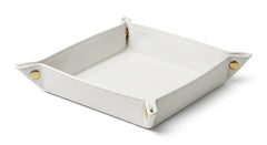 A square white leatherette tray with gold-tone metal snap buttons on the corners, shown on a clean white background.