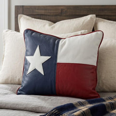 Genuine Leather Texas State Lone Star Country Flag Pillow Cover Case for Lumbar Throw Couch Pillows - Modern Farmhouse Decorative Sofa Thick & Soft Cushion Covers