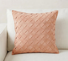 Woven Diamond Suede Leather Pillow Cover – Textured Square Cushion Case