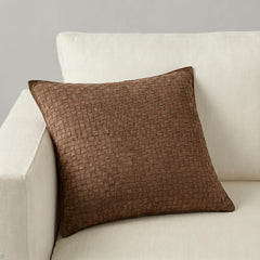 Woven Suede Leather Pillow Cover – Textured Square Cushion Case