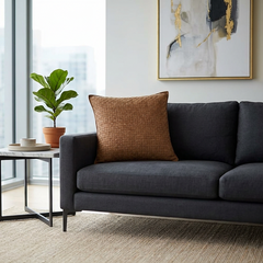 Woven Suede Leather Pillow Cover – Textured Square Cushion Case