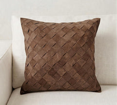 Woven Diamond Suede Leather Pillow Cover – Textured Square Cushion Case