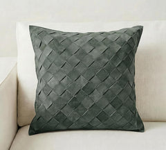 Woven Diamond Suede Leather Pillow Cover – Textured Square Cushion Case