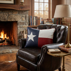 Genuine Leather Texas State Lone Star Country Flag Pillow Cover Case for Lumbar Throw Couch Pillows - Modern Farmhouse Decorative Sofa Thick & Soft Cushion Covers