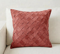 Woven Diamond Suede Leather Pillow Cover – Textured Square Cushion Case