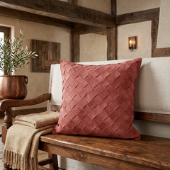 Woven Diamond Suede Leather Pillow Cover – Textured Square Cushion Case