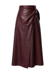 Women’s Black Leather Wrap Skirt – Asymmetric Midi Style