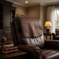 Genuine Leather Basketweave Recliner Headrest Cover – Handcrafted Luxury Chair Protector