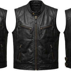 Men’s Genuine Leather Motorcycle Vest – Classic Biker Style