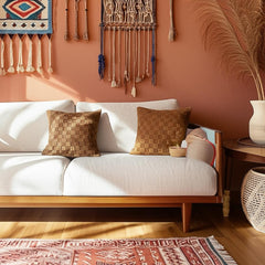 Premium Suede Leather Woven Cushion Cover - Basketweave Pillow Case