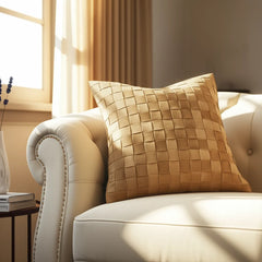 Premium Suede Leather Woven Cushion Cover - Basketweave Pillow Case