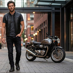 Men’s Genuine Leather Motorcycle Vest – Classic Biker Style