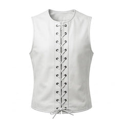 Men’s Genuine Leather Lace-Up Vest – Sleeveless Biker Style