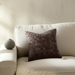 Premium Suede Leather Woven Cushion Cover - Basketweave Pillow Case