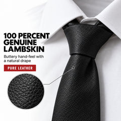 Black Genuine Lamb Leather Necktie - Premium Hand-Crafted Skinny Tie