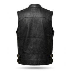 Men’s Genuine Leather Motorcycle Vest – Classic Biker Style