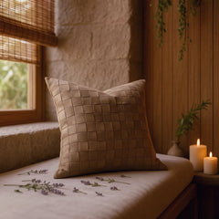 Premium Suede Leather Woven Cushion Cover - Basketweave Pillow Case
