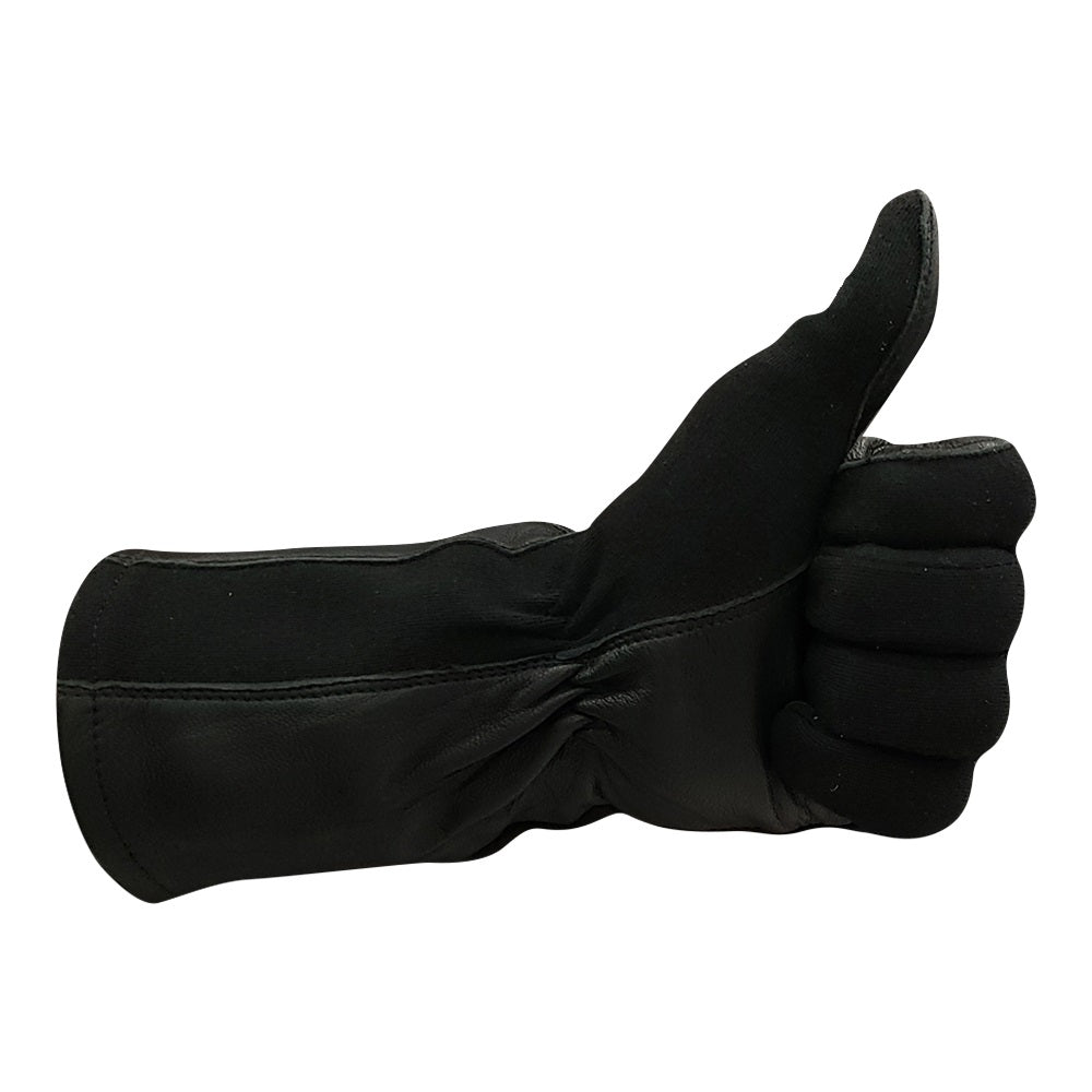 A single black glove shown from the back, with the hand giving a thumbs-up gesture, on a plain white background.