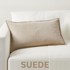 Premium camel brown suede leather rectangular pillow cover showcasing a soft velvety nap finish.