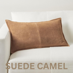 Premium Genuine Suede Leather Lumbar Pillow Cover - Luxury Rectangular Decorative Cushion Case