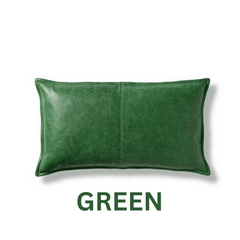 Luxury forest green leather rectangular pillow shell for contemporary living room accents.