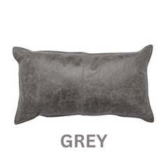 Minimalist slate gray leather lumbar cushion case designed for clean modern interiors.