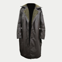 Blade Runner 2049 Ryan Gosling Brown Fur Collar Leather Long Trench Coat Men's