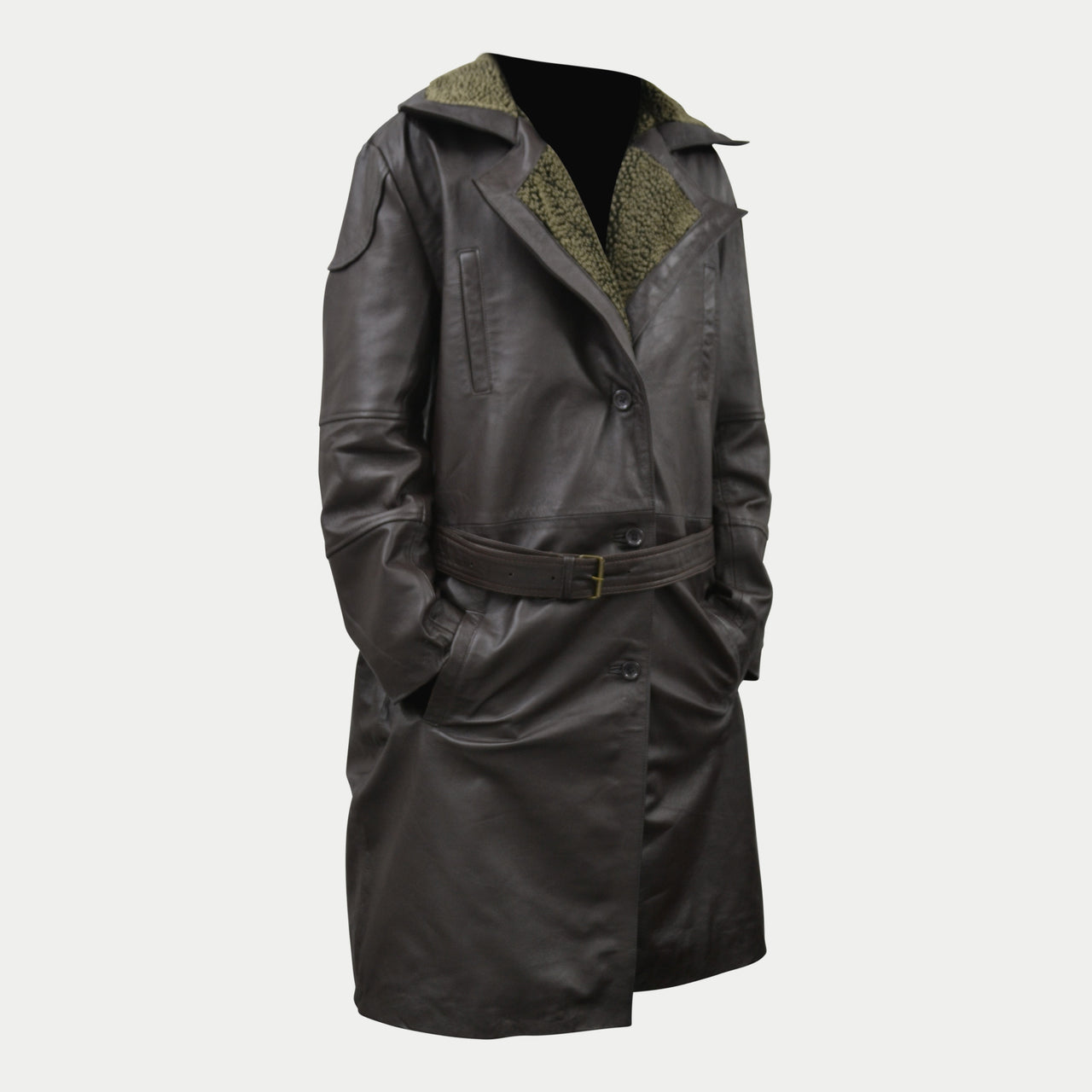 Blade Runner 2049 Ryan Gosling Brown Fur Collar Leather Long Trench Coat Men's