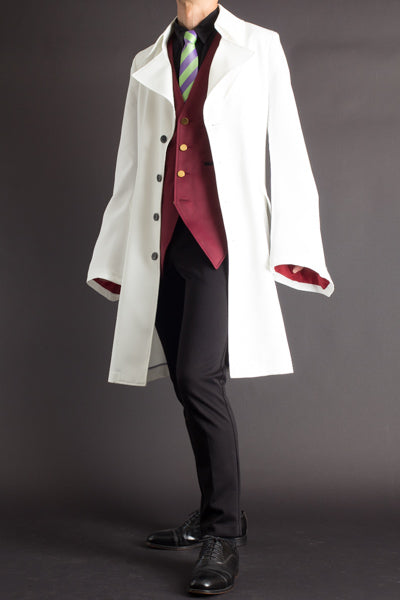 Men's Designer White Mid-Length Geniune Wool Trench Coat