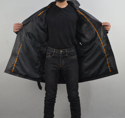 Men's Black Mid-Length Belted Geniune Sheepskin Leather Coat