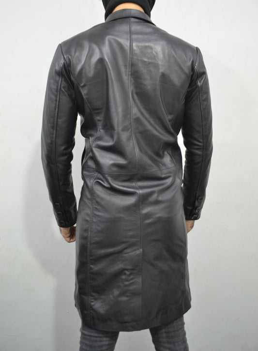 Men's black Mid-Length Genuine Lambskin Leather Trench Coat