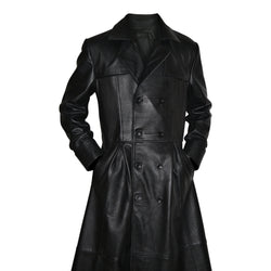 Mens Black Slim Fit Genuine Leather Double Breasted Gothic Trench Long ...