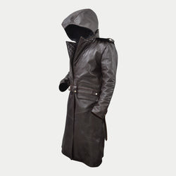 Mens Fashion Black Creed Hoodie Style Leather Jacob Coat