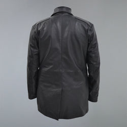 Men's Three Quarter Mid-Lenth Black Designer Genuine Leather Coat