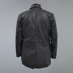 Men's Three Quarter Mid-Lenth Black Designer Genuine Leather Coat