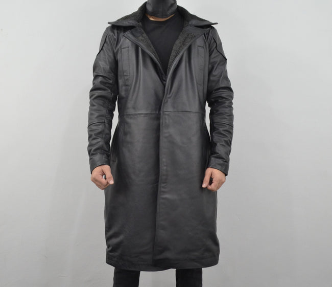 Blade Runner 2049 Ryan Gosling Officer K Black Shearling Leather Long Coat