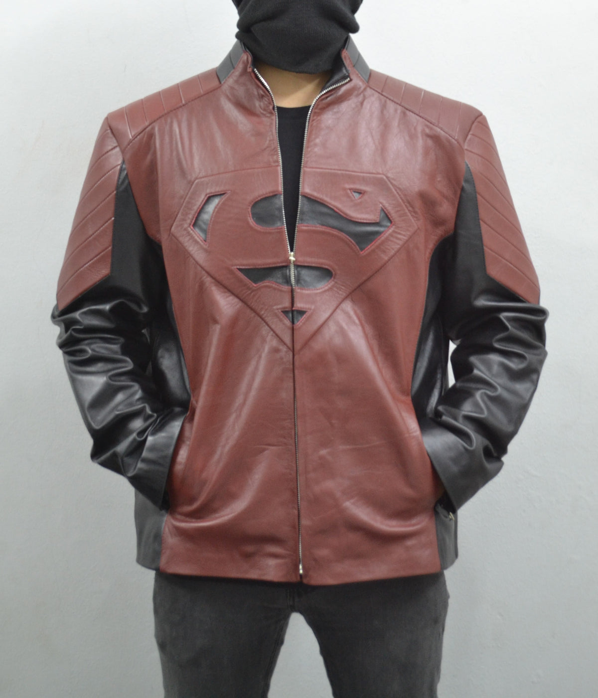Superman Man of Steel Clark Kent Smallville Movie Black Maroon and Black Leather Jacket