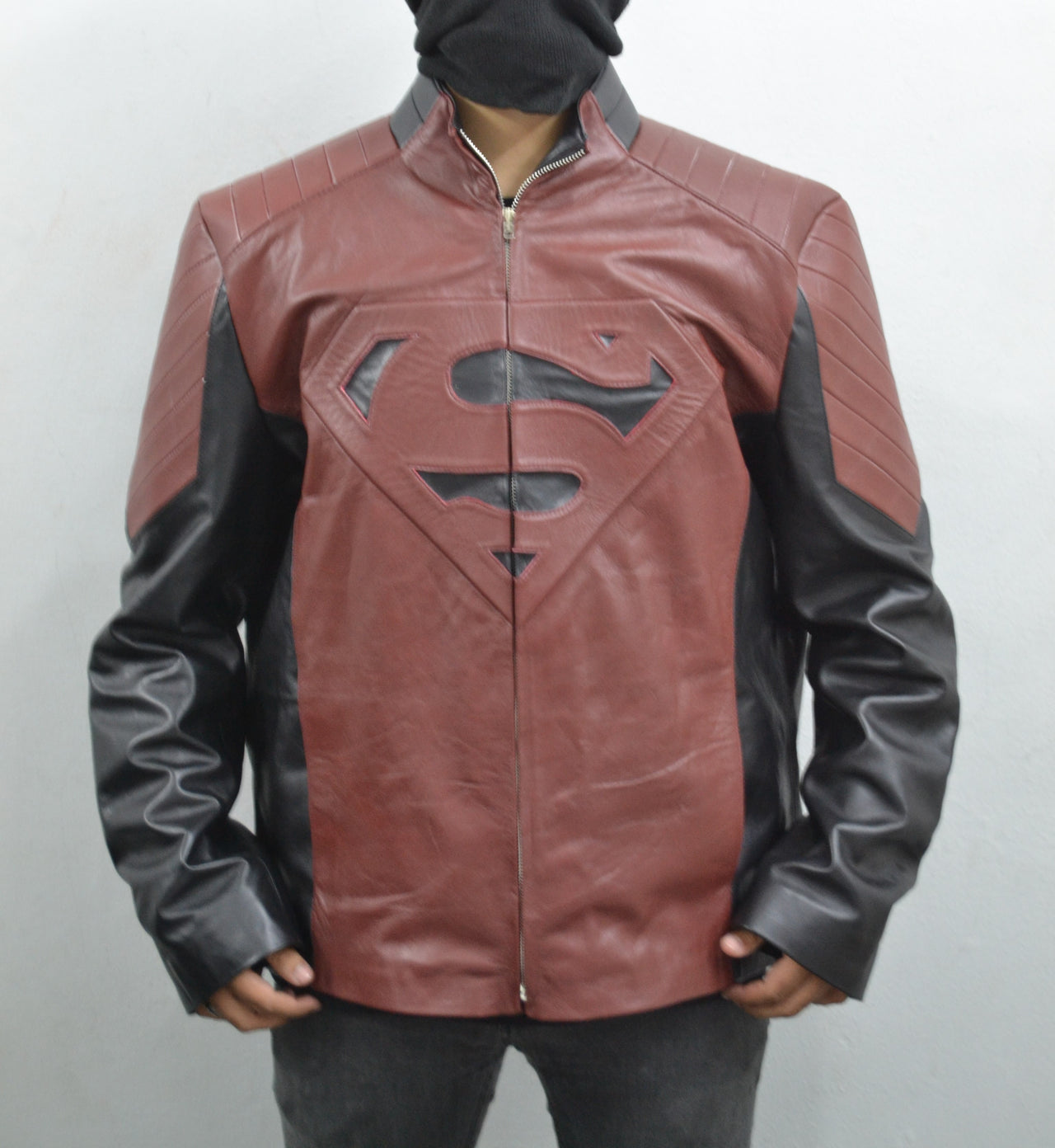 Superman Man of Steel Clark Kent Smallville Movie Black Maroon and Black Leather Jacket