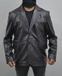 Men's Black 2 Button Casual Formal Genuine Lambskin Leather Blazer