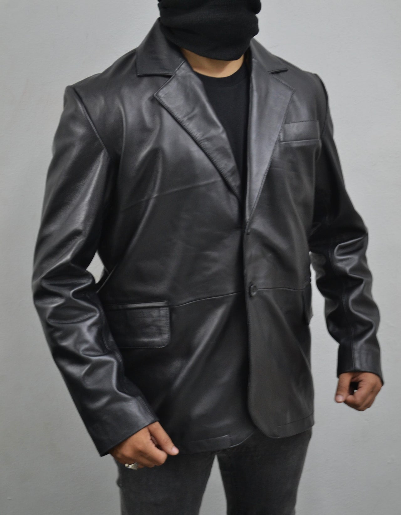 Men's Black 2 Button Casual Formal Genuine Lambskin Leather Blazer