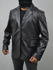 Men's Black 2 Button Casual Formal Genuine Lambskin Leather Blazer